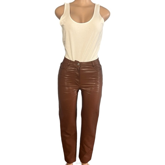 Wilfred by Aritzia Brown Faux Leather Straight Leg Pants - Picture 2 of 9